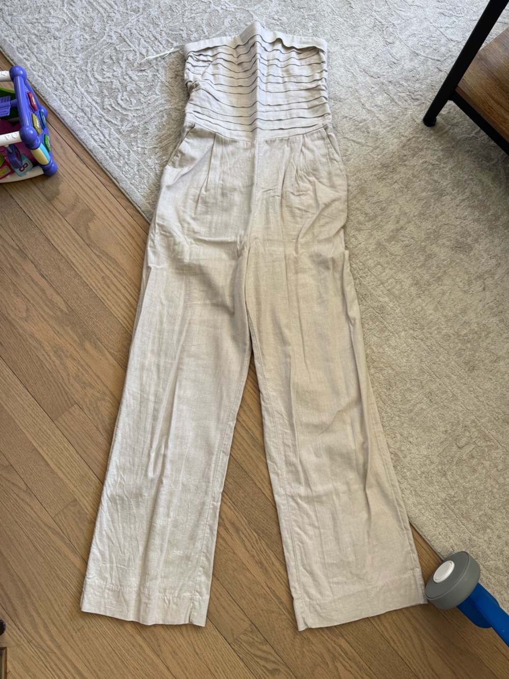 Beige Wide-Leg Linen Pants